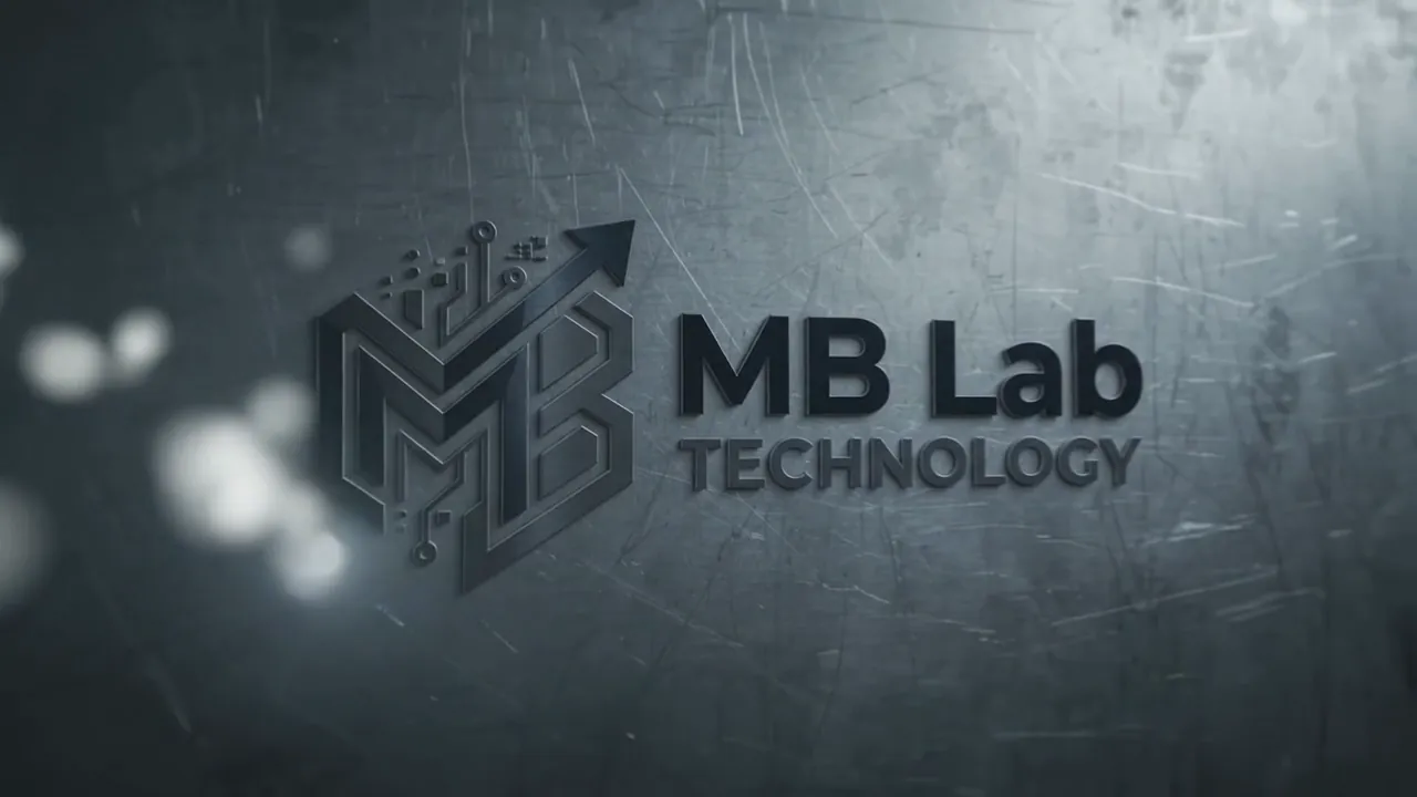 The MB Lab Technology logo lit on a brushed metal wall